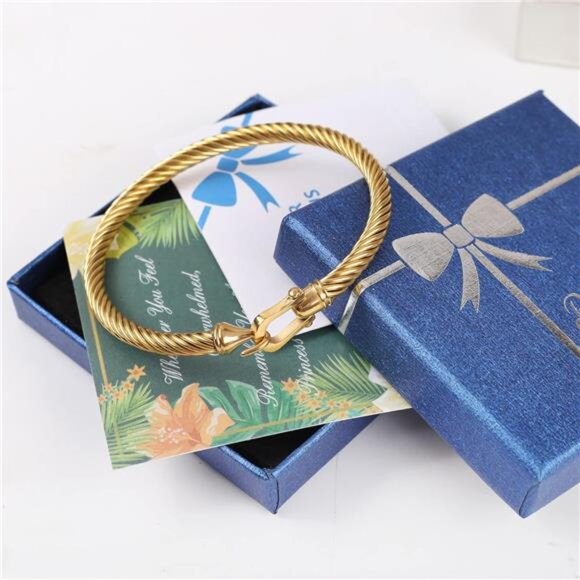 Twisted Cable Bracelet Stylish Fine Stainless Steel Cable Cuff Bracelet - Picture 4 of 7